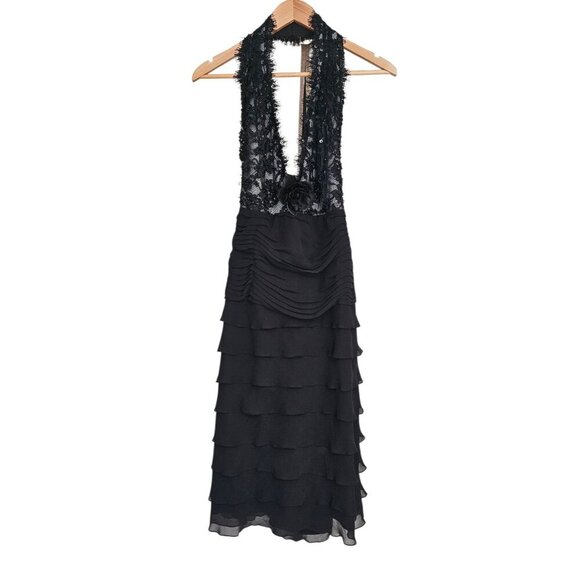 Women's - Tadashi Black Lace Tiered Halter Dress, Size 14 - Picture 1 of 8